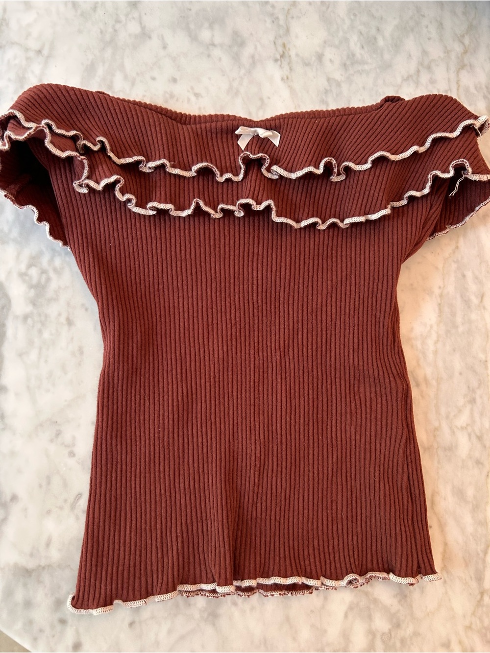 Ribbed tube top ruffle - Rust